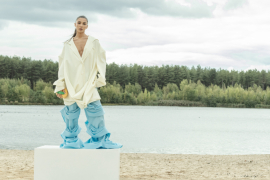 Model posing with Flaviano Sangiorgi streetwear collection